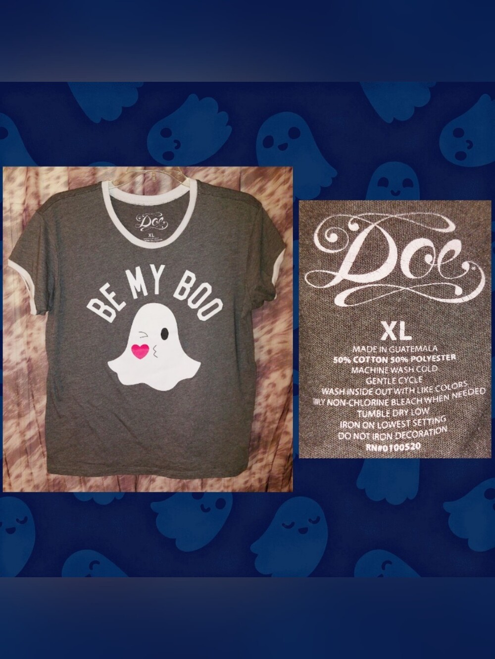 Doe Gray/Multicolor 'Be My Boo' Ghost Graphic Colorblock Raglan Soft Knit Tee XL